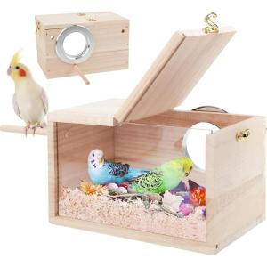 Rypet Parakeet Nesting Box Transparent Design, Thwartwise Bird Nest Breeding Box with Perch Wood Bird Cage House for Cockatiel Lovebirds Budgie Finch Parrotlets Canary S(Thwartwise Bird Nest Box)