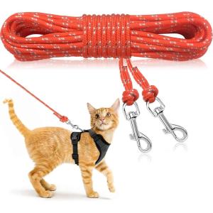 Rypet Reflective Cat Long Leash – 15 FT Escape Proof Walking Leads Yard Long Leash Durable Safe Personalized Extender Leash Traning Play Outdoor for Kitten, Puppy, Rabbit and Small Animals(Purple-S)(Orange)