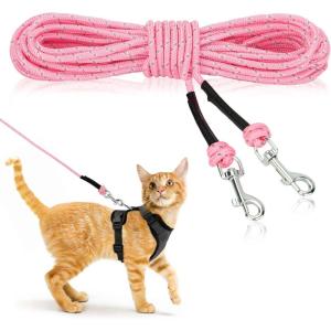 Rypet Reflective Cat Long Leash – 15 FT Escape Proof Walking Leads Yard Long Leash Durable Safe Personalized Extender Leash Traning Play Outdoor for Kitten, Puppy, Rabbit and Small Animals(Purple-S)(Pink)