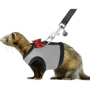 Rypet Small Animal Harness and Leash – Soft Mesh Small Pet Harness with Safe Bell, No Pull Comfort Padded Vest for Small Pet Pink S(Grey)