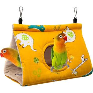 Rypet Winter Warm Bird Nest House – Hanging Hammock Velvet Shed Hut Cage Plush Fluffy Birds Hideaway Sleeping Bed Fuzzy for Parrot Parakeet Cockatiels Budgies Lovebird Small（Blue）(Yellow)