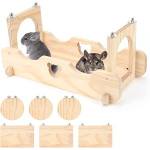 Rypet Wood Chinchilla Suspension Bridge, Pine Wood Chinchillas Ledges Set and Cage Platform, Small Animals Habitat Toy Chinchillas Cage Accessories Chinchilla Hideout for Sugar Gliders Rats Squirrel