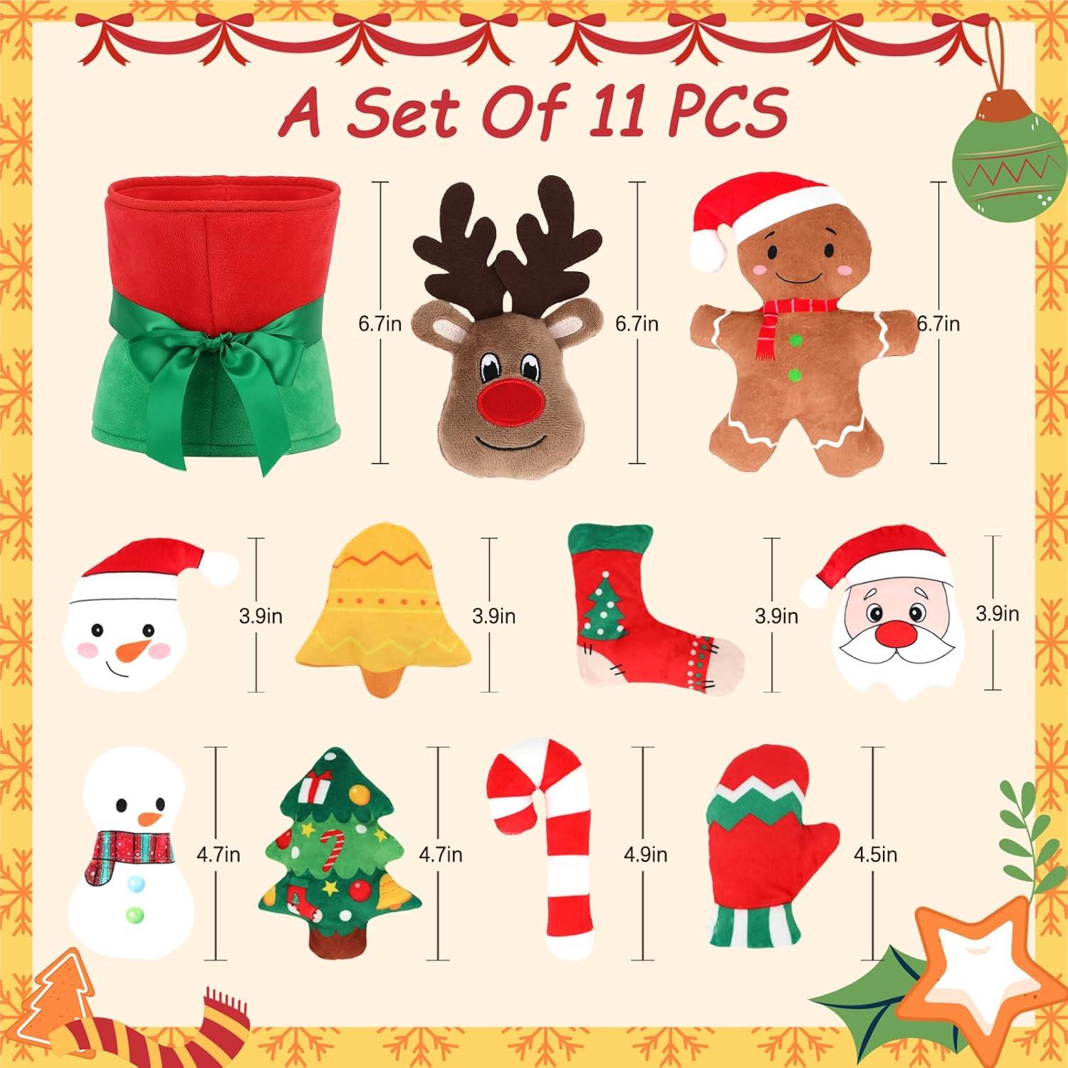 imageRypet 11 PCS Christmas Plush Dog Toys Set Interactive Dog Toys Filled Crinkle Paper for Aggressive Chewers with Bouquet BoxDurable Puppy Teething Toy Xmas Interactive Puppy Toy for Small Dog