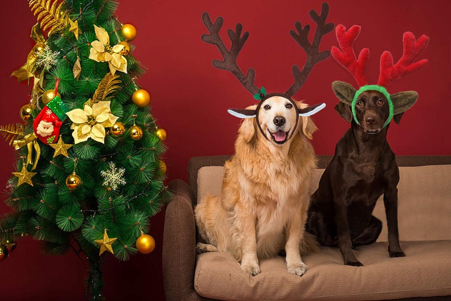 imageRypet 2 PCS Christmas Reindeer Antler Headband with Ears for Medium and Large Dogs