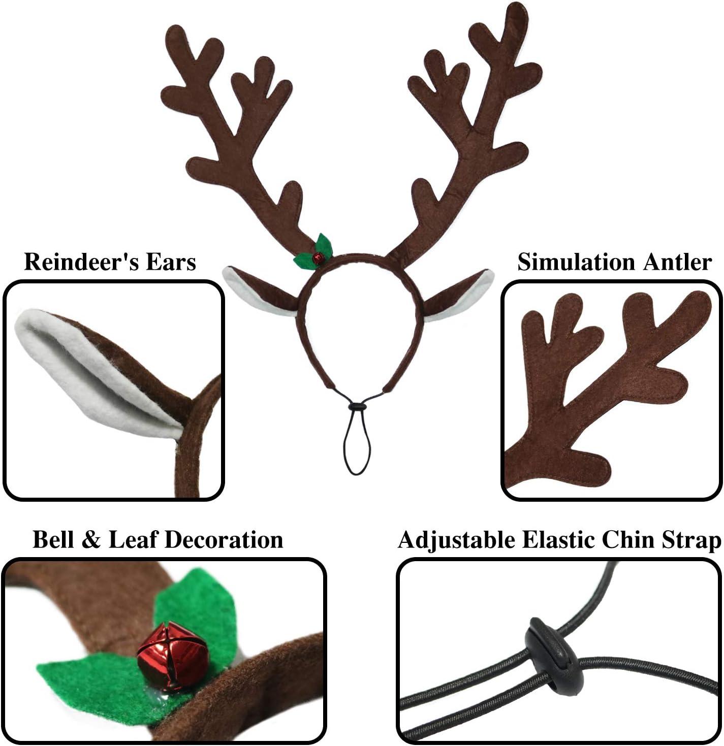 imageRypet 2 PCS Christmas Reindeer Antler Headband with Ears for Medium and Large Dogs