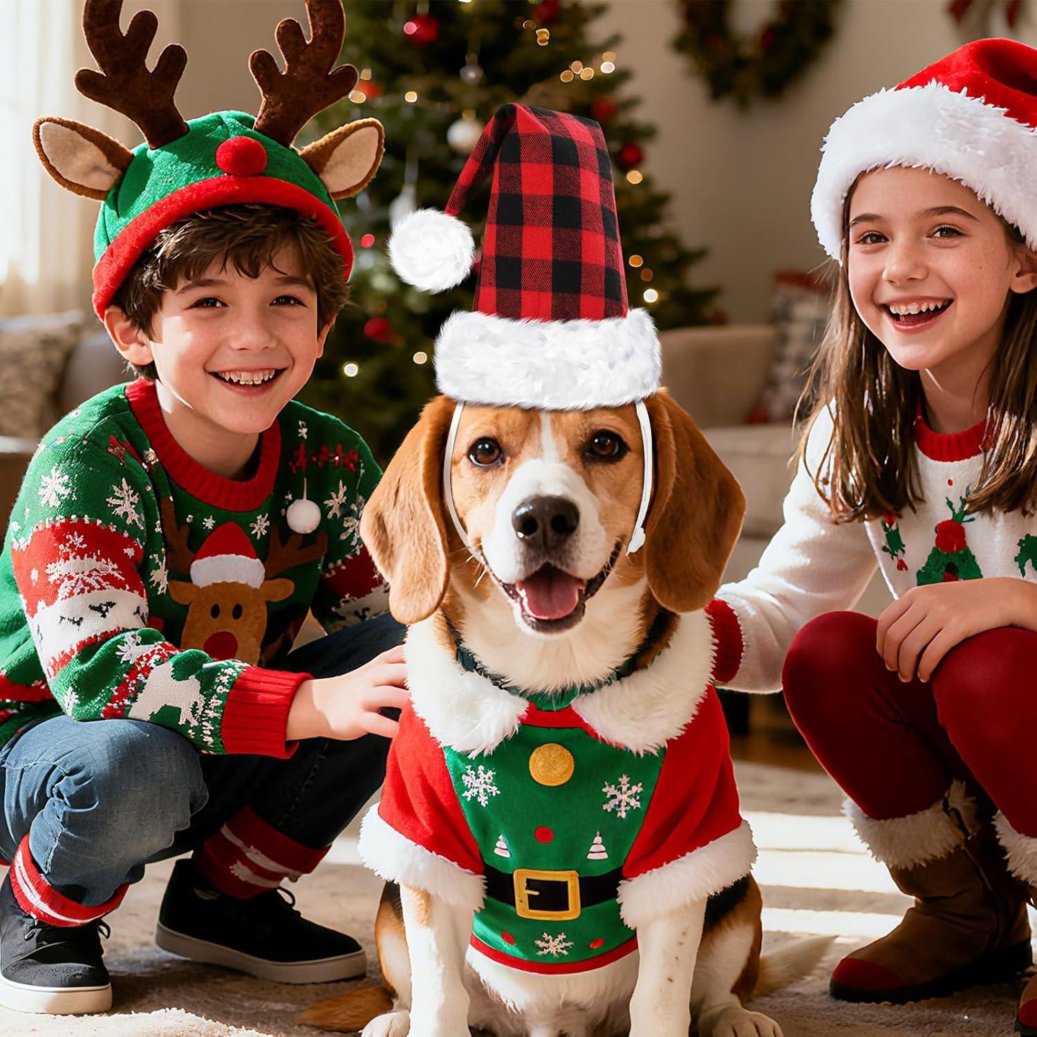 imageRypet 2 Pack Christmas Scarf for Medium Large Dogs Red Green Warm Knitted Fall Winter Bandanas Pet Winter Holiday Decoration L Length 47 inBlack red Hat