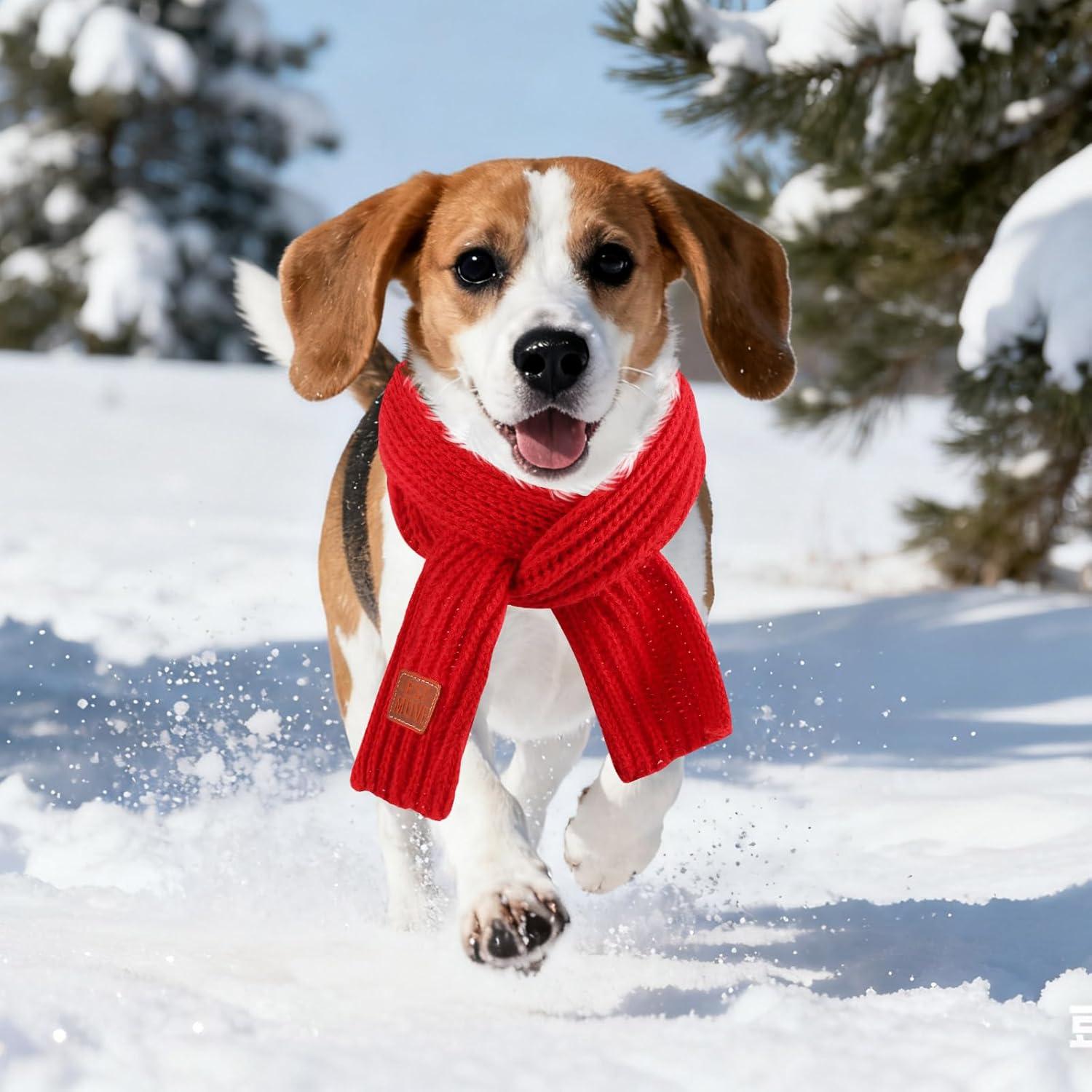 imageRypet 2 Pack Christmas Scarf for Medium Large Dogs Red Green Warm Knitted Fall Winter Bandanas Pet Winter Holiday Decoration L Length 47 inGreen ScarfRed Scarf