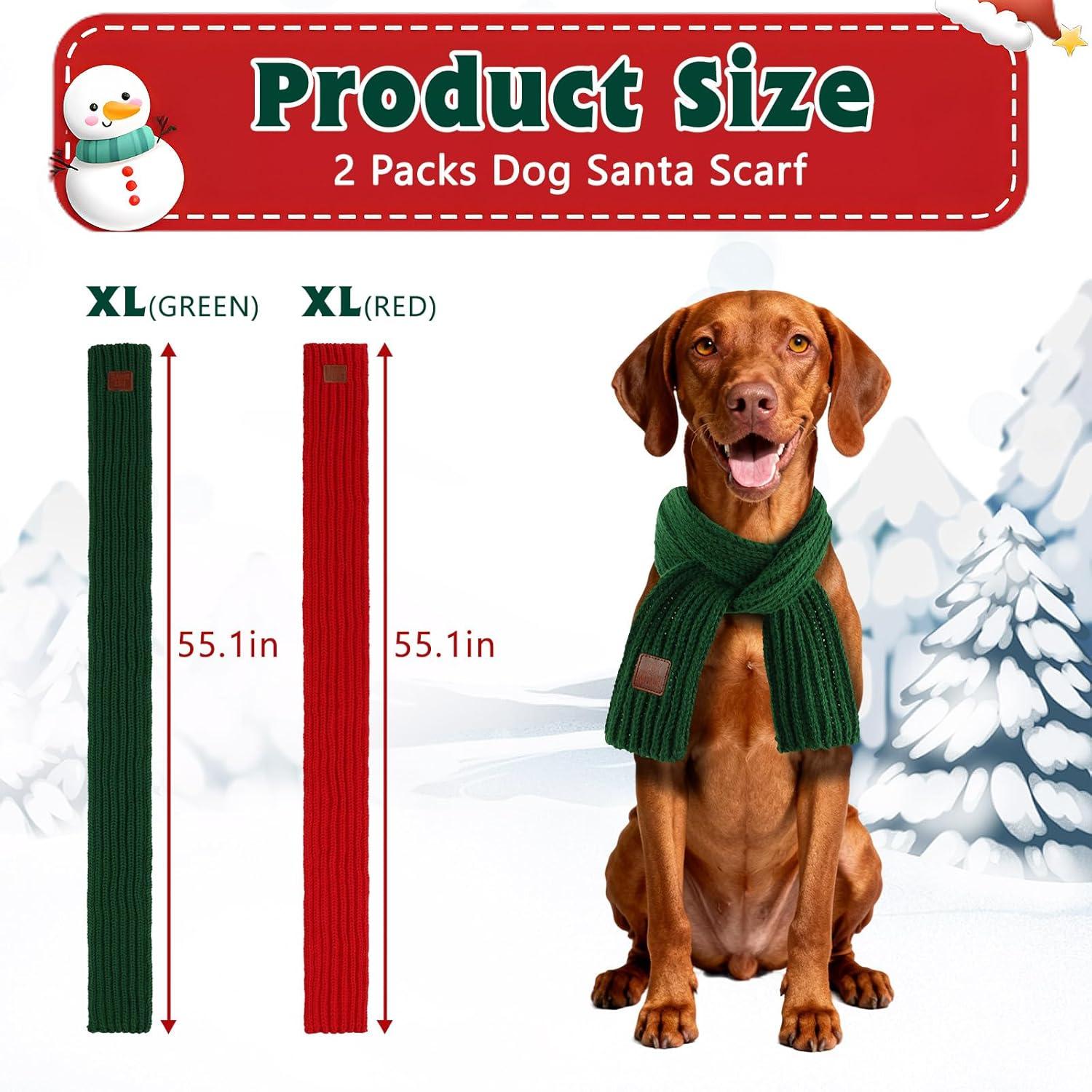 imageRypet 2 Pack Christmas Scarf for Medium Large Dogs Red Green Warm Knitted Fall Winter Bandanas Pet Winter Holiday Decoration L Length 47 inGreen ScarfRed Scarf