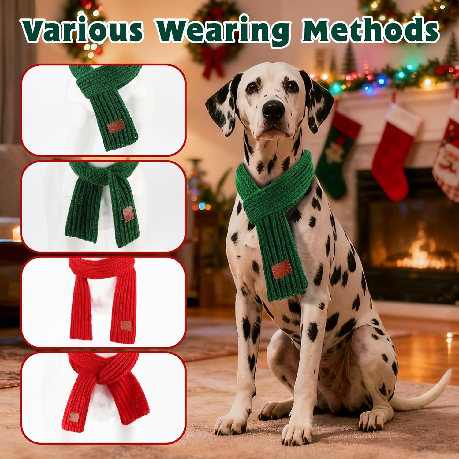 imageRypet 2 Pack Christmas Scarf for Medium Large Dogs Red Green Warm Knitted Fall Winter Bandanas Pet Winter Holiday Decoration L Length 47 inGreen ScarfRed Scarf