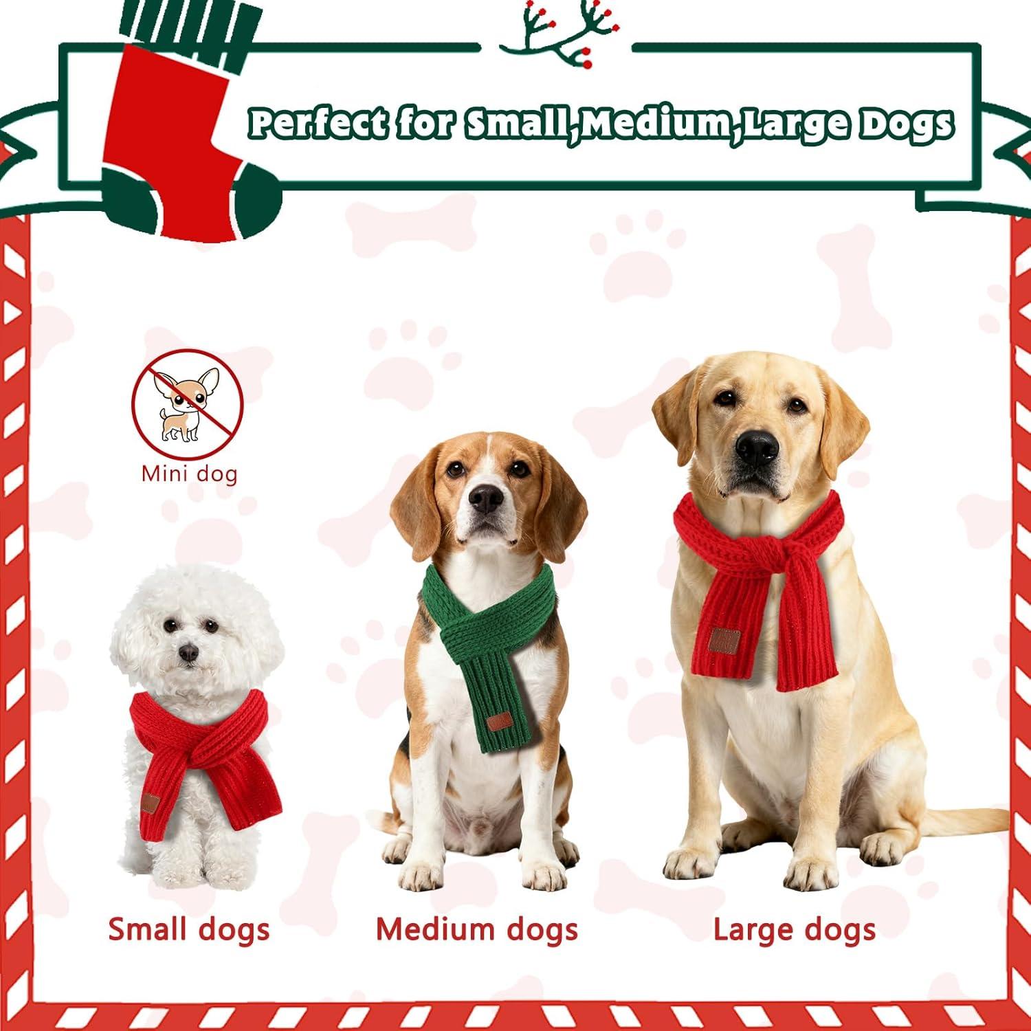 imageRypet 2 Pack Christmas Scarf for Medium Large Dogs Red Green Warm Knitted Fall Winter Bandanas Pet Winter Holiday Decoration L Length 47 inGreen ScarfRed Scarf
