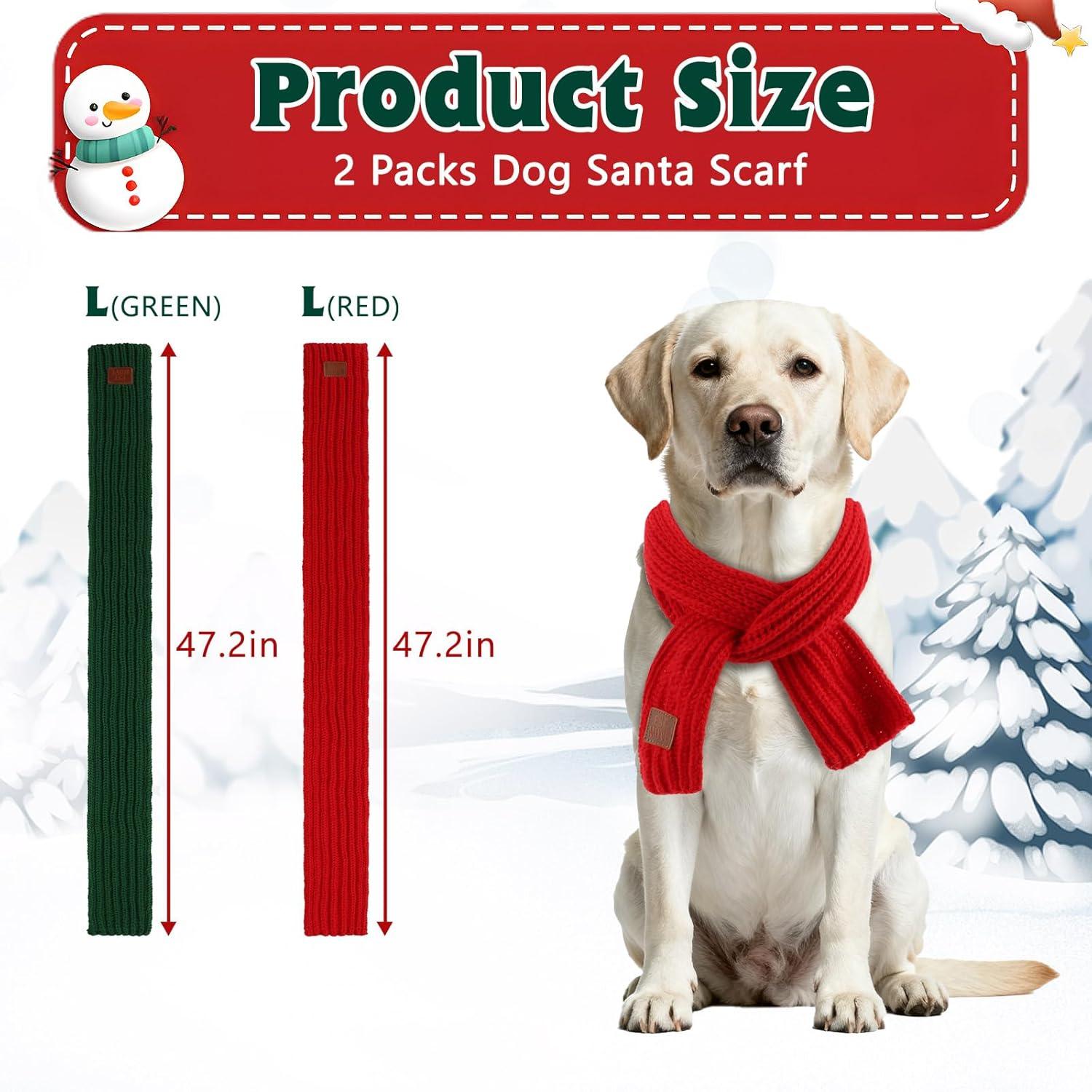 imageRypet 2 Pack Christmas Scarf for Medium Large Dogs Red Green Warm Knitted Fall Winter Bandanas Pet Winter Holiday Decoration L Length 47 inGreen ScarfRed Scarf