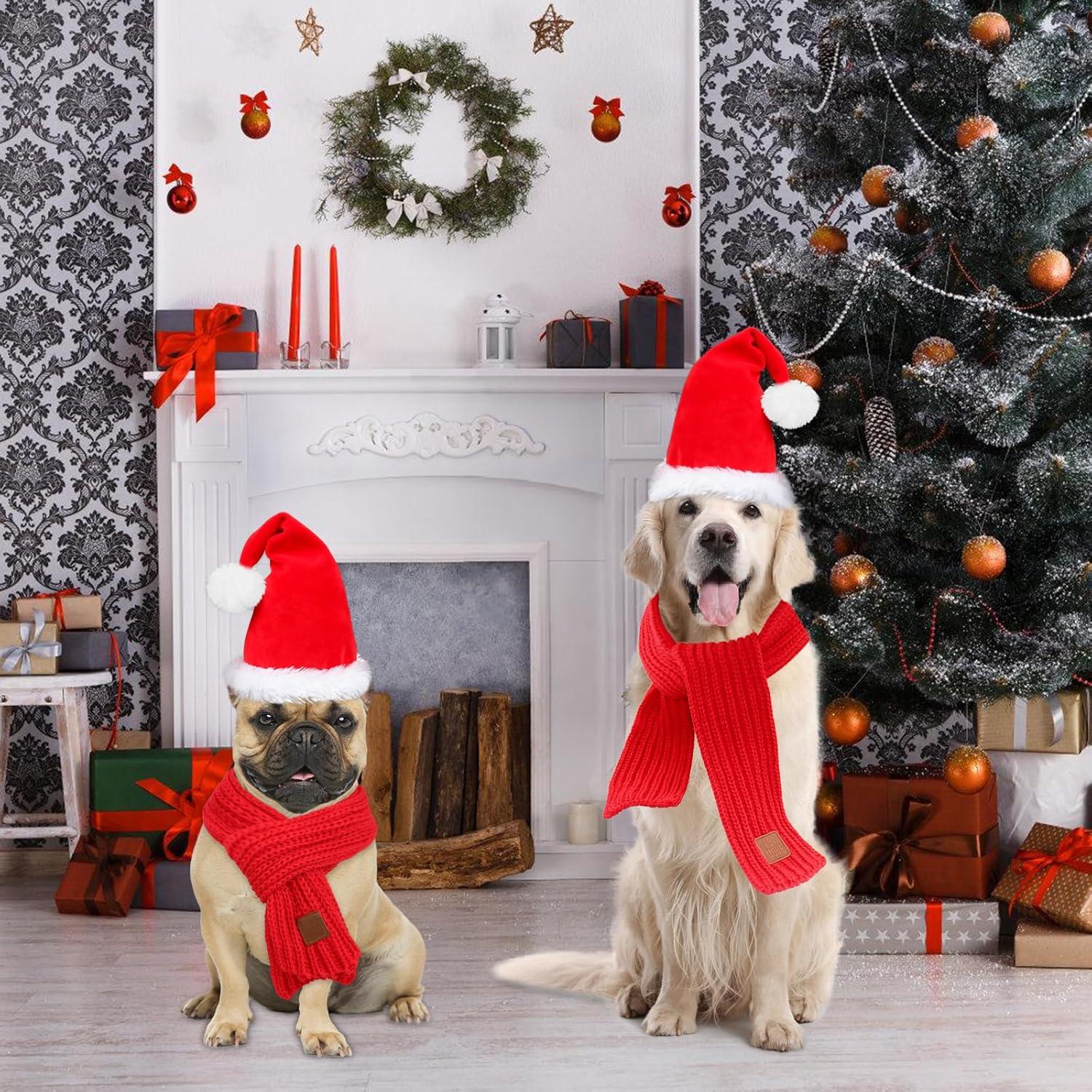 imageRypet 2 Pack Christmas Scarf for Medium Large Dogs Red Green Warm Knitted Fall Winter Bandanas Pet Winter Holiday Decoration L Length 47 inHatScarf