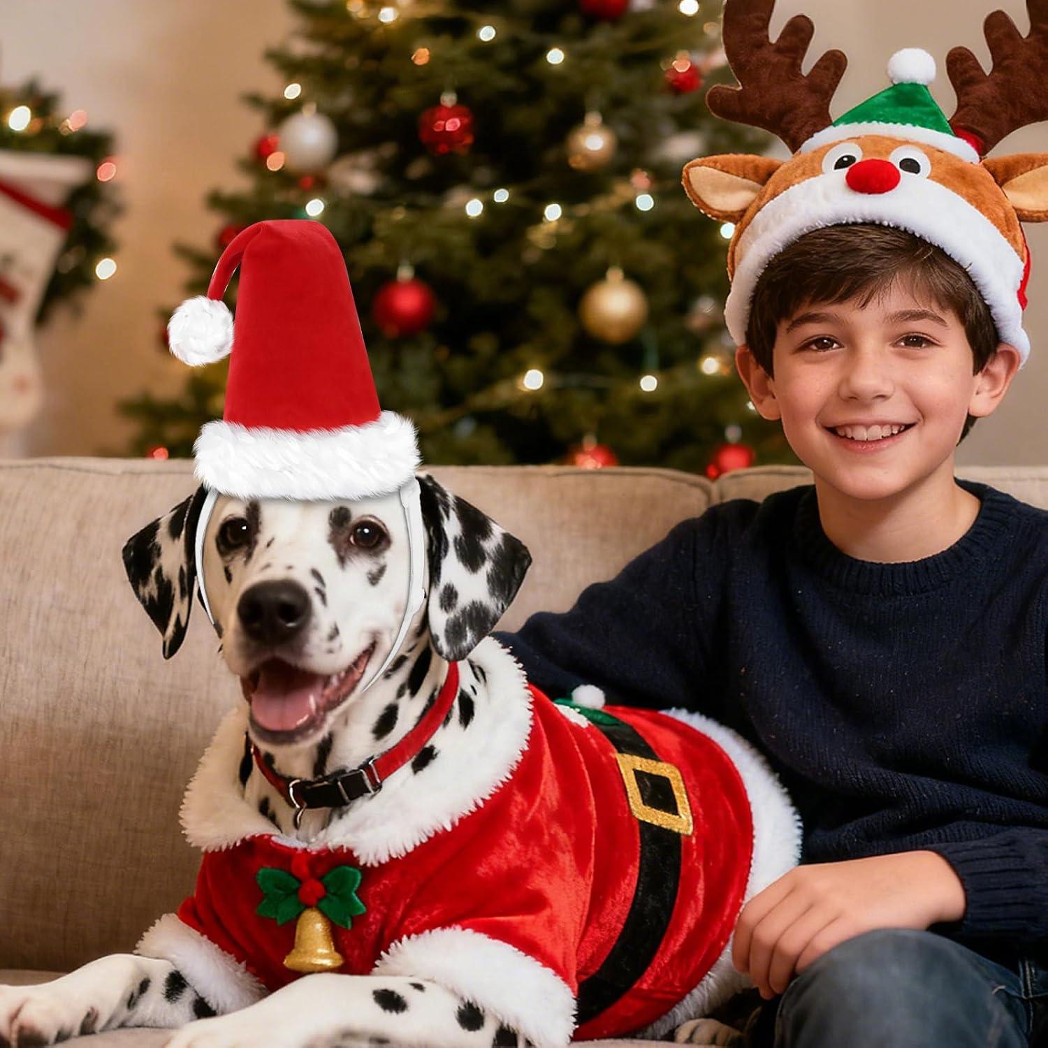 imageRypet 2 Pack Christmas Scarf for Medium Large Dogs Red Green Warm Knitted Fall Winter Bandanas Pet Winter Holiday Decoration L Length 47 inSanta Hat Only