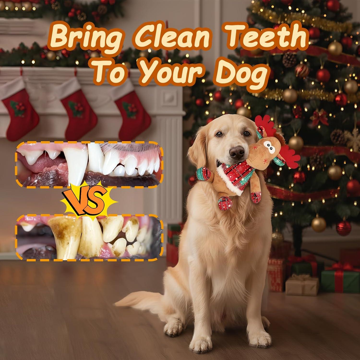 imageRypet Christmas Reindeer Dog Toys Durable Plush Dog Toys with Crinkle Paper Interactive Dog Stuffed Squeaky Christmas Theme Toys for Puppy Small to Large Dogs Cleaning Teeth and Relieving AnxietyChristmas Reindeer