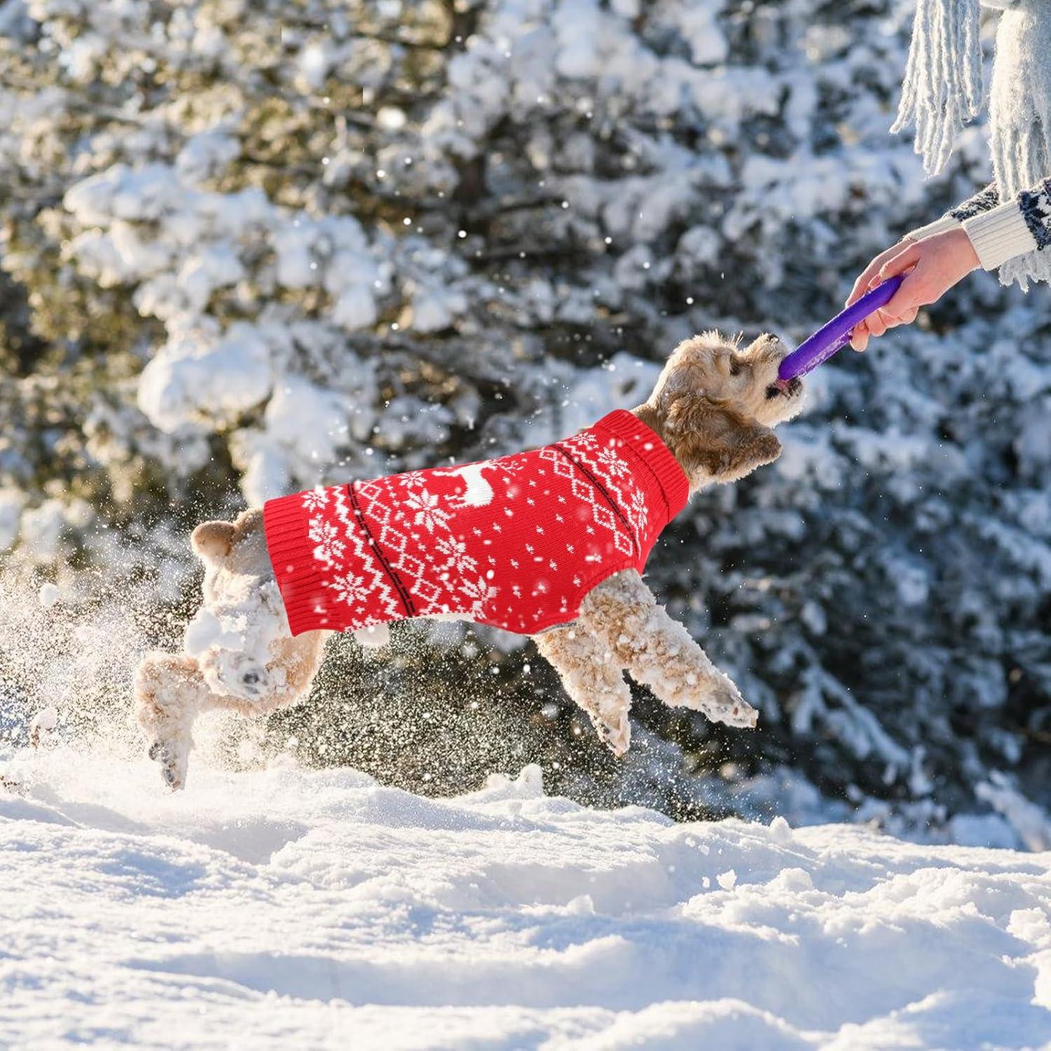 imageRypet Dog Christmas Sweater for Large Dogs Warm Soft Christmas Dog Outfits Pet Holiday Sweater Firm Durable Pet Turtleneck Knitwear Dogs Sweaters Pets Winter Coat for Females and Males SLarge