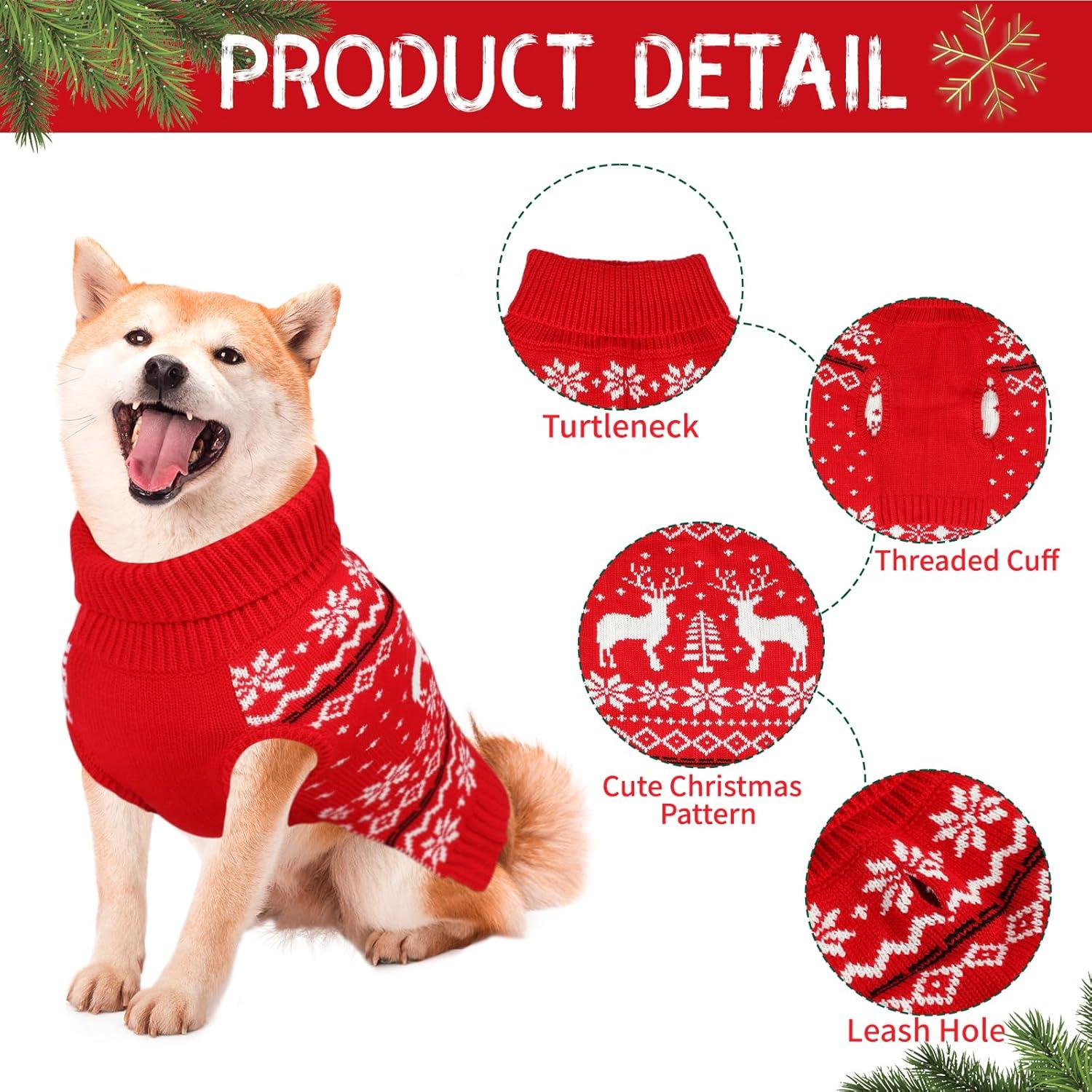 imageRypet Dog Christmas Sweater for Large Dogs Warm Soft Christmas Dog Outfits Pet Holiday Sweater Firm Durable Pet Turtleneck Knitwear Dogs Sweaters Pets Winter Coat for Females and Males SSMedium