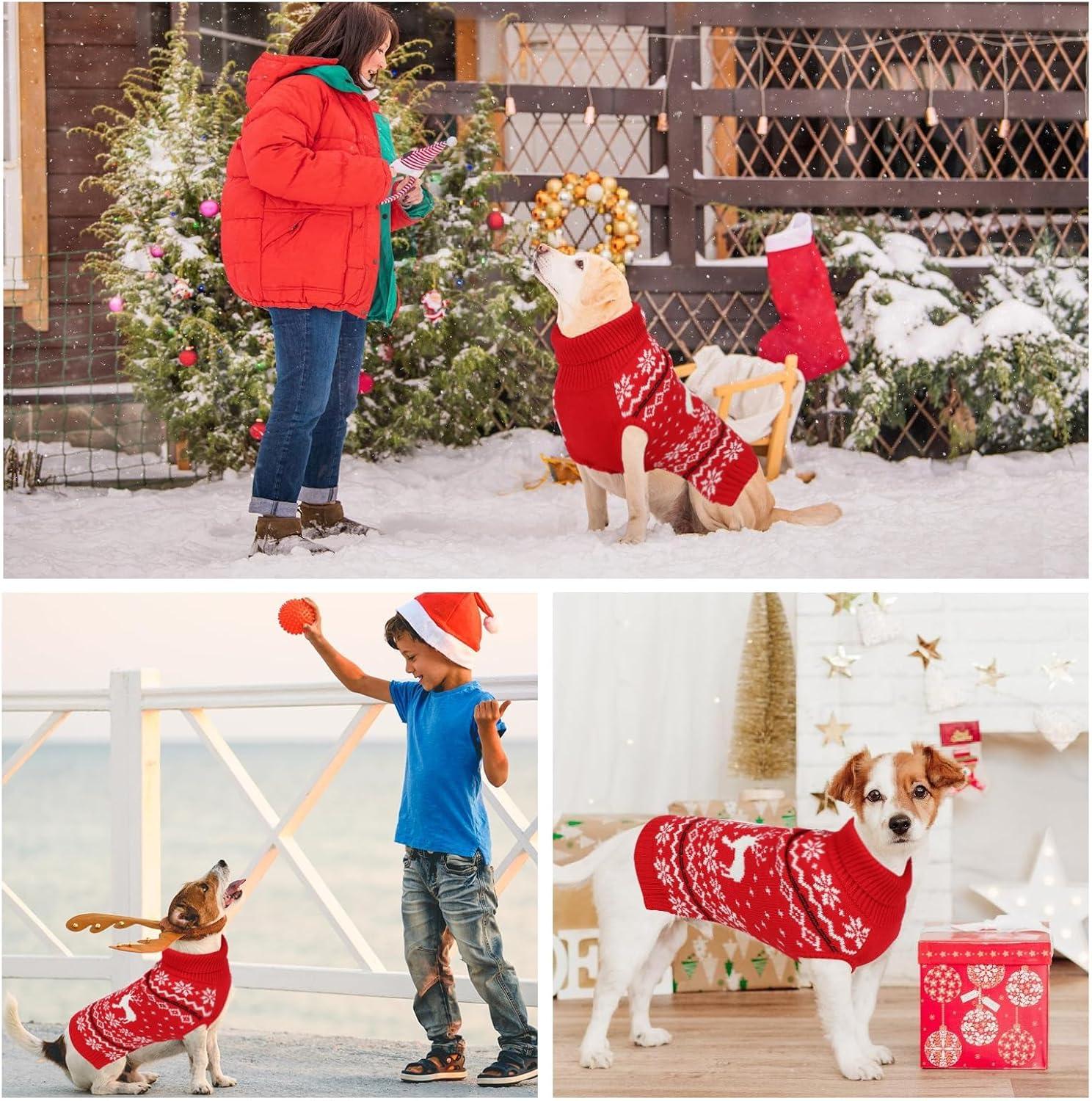imageRypet Dog Christmas Sweater for Large Dogs Warm Soft Christmas Dog Outfits Pet Holiday Sweater Firm Durable Pet Turtleneck Knitwear Dogs Sweaters Pets Winter Coat for Females and Males SXXXLarge