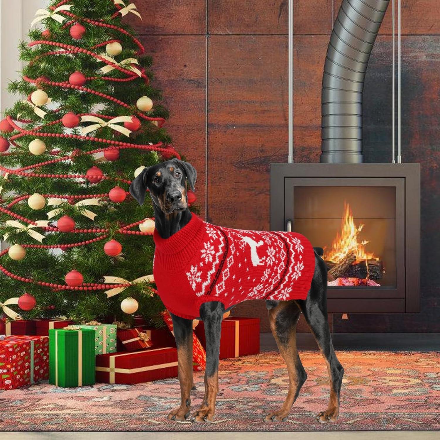 imageRypet Dog Christmas Sweater for Large Dogs Warm Soft Christmas Dog Outfits Pet Holiday Sweater Firm Durable Pet Turtleneck Knitwear Dogs Sweaters Pets Winter Coat for Females and Males SXLarge
