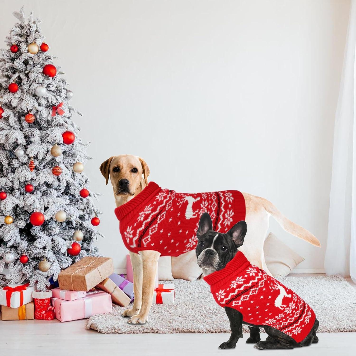 imageRypet Dog Christmas Sweater for Large Dogs Warm Soft Christmas Dog Outfits Pet Holiday Sweater Firm Durable Pet Turtleneck Knitwear Dogs Sweaters Pets Winter Coat for Females and Males SSmall