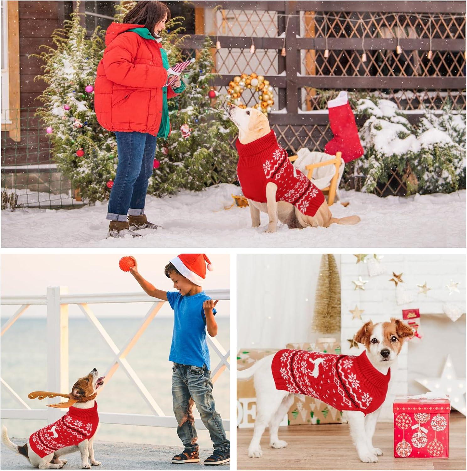 imageRypet Dog Christmas Sweater for Large Dogs Warm Soft Christmas Dog Outfits Pet Holiday Sweater Firm Durable Pet Turtleneck Knitwear Dogs Sweaters Pets Winter Coat for Females and Males SXLarge