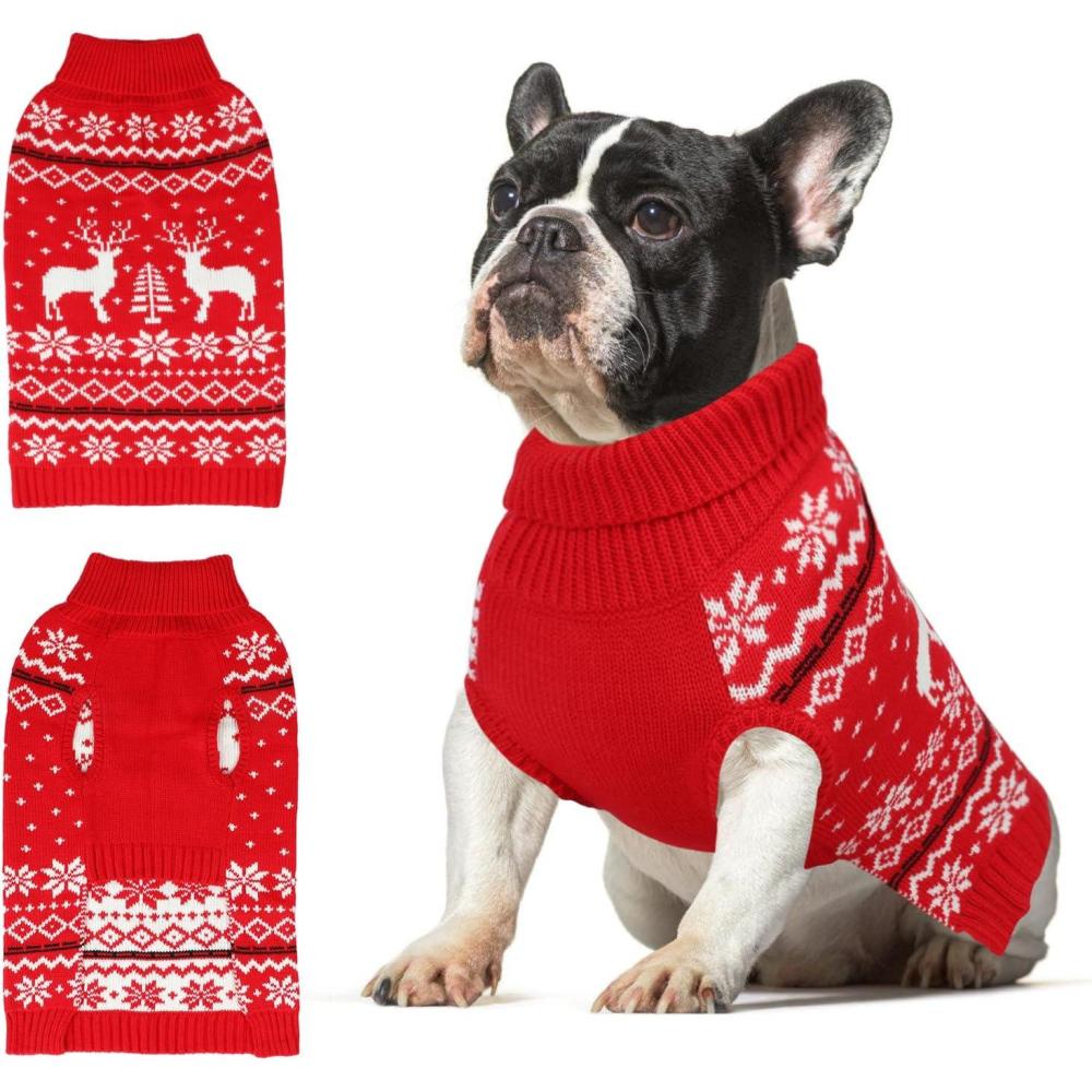 imageRypet Dog Christmas Sweater for Large Dogs Warm Soft Christmas Dog Outfits Pet Holiday Sweater Firm Durable Pet Turtleneck Knitwear Dogs Sweaters Pets Winter Coat for Females and Males SSmall