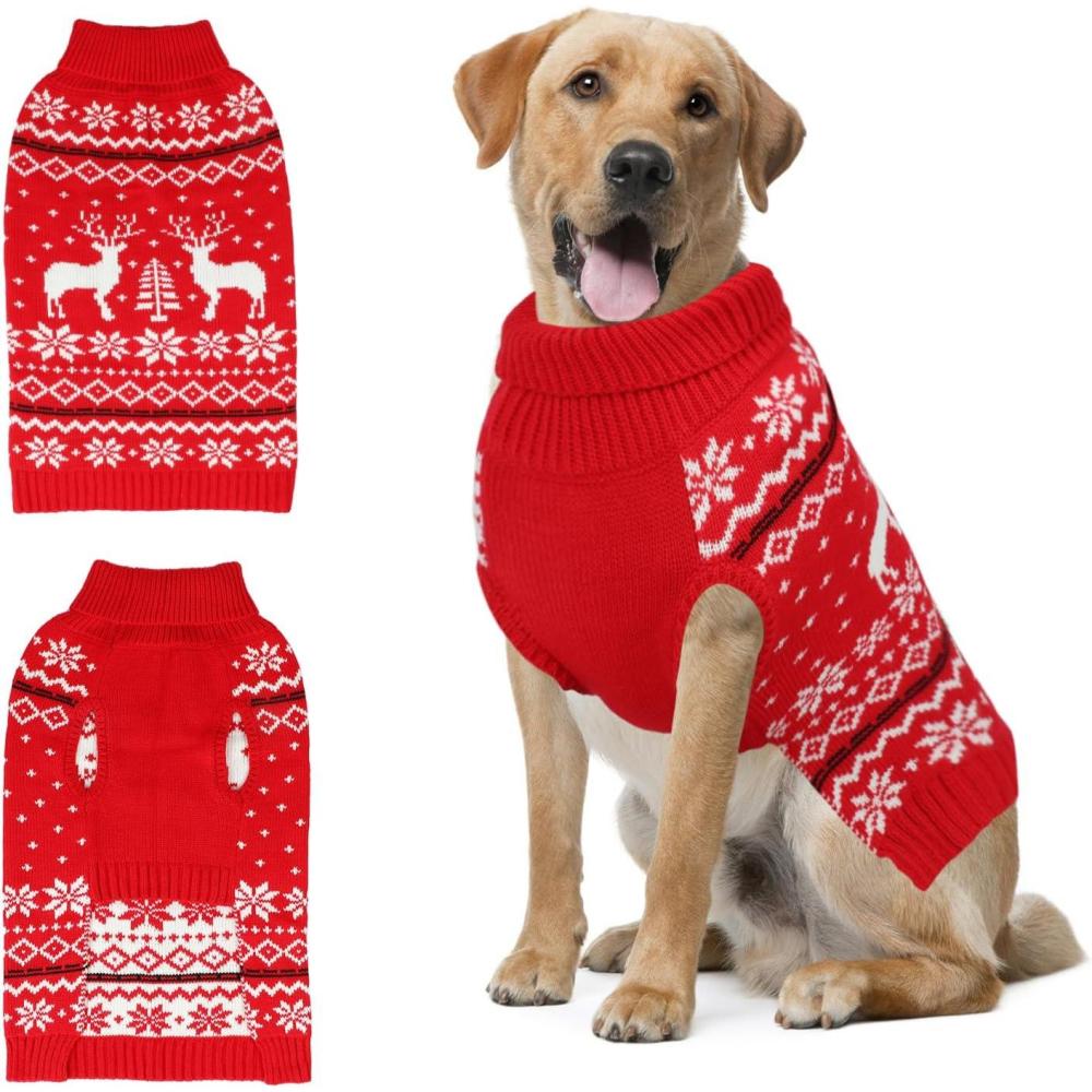 imageRypet Dog Christmas Sweater for Large Dogs Warm Soft Christmas Dog Outfits Pet Holiday Sweater Firm Durable Pet Turtleneck Knitwear Dogs Sweaters Pets Winter Coat for Females and Males SLarge