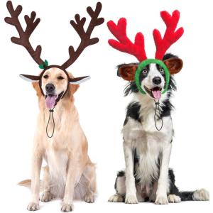 Rypet 2 PCS Christmas Reindeer Antler Headband with Ears for Medium and Large Dogs