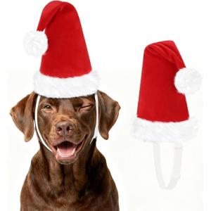 Rypet 2 Pack Christmas Scarf for Medium Large Dogs, Red Green Warm Knitted Fall Winter Bandanas, Pet Winter Holiday Decoration (L, Length 47 in)(Santa Hat Only)