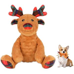 Rypet Christmas Reindeer Dog Toys Durable Plush Dog Toys with Crinkle Paper Interactive Dog Stuffed Squeaky Christmas Theme Toys for Puppy Small to Large Dogs Cleaning Teeth and Relieving Anxiety(Reindeer)