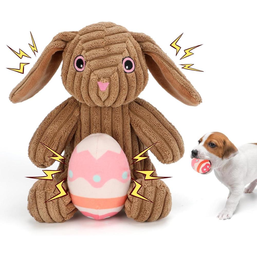 image:imageRypet Stuffed Dog Toys Easter Bunny Dog Toy with EggSqueaker Plush Pet Toy with Crinkle Paper Interactive Durable Puppy Chew Toys Dogs Easter Gift for Medium Small DogsRabbit2 Pieces