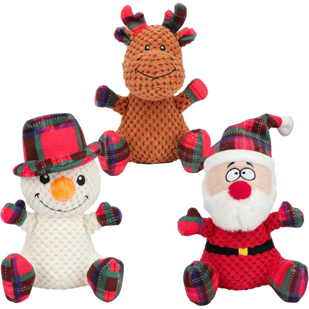 image:imageRypet Stuffed Dog Toys Easter Bunny Dog Toy with EggSqueaker Plush Pet Toy with Crinkle Paper Interactive Durable Puppy Chew Toys Dogs Easter Gift for Medium Small DogsSantaReindeerSnowman3 Pack