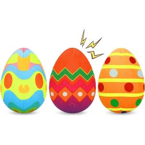 Rypet 3 Pack Easter Toys for Dogs Stuffed Dog Toys Egg Squeaker Plush Pet Toy Puppy Chew Toys Easter Gift for Small Medium Dogs