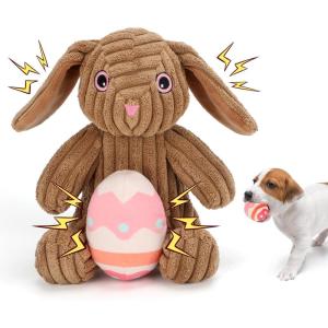 Rypet Stuffed Dog Toys Easter Bunny Dog Toy with Egg,Squeaker Plush Pet Toy with Crinkle Paper Interactive Durable Puppy Chew Toys Dogs Easter Gift for Medium Small Dogs(Rabbit(2 Pieces）)