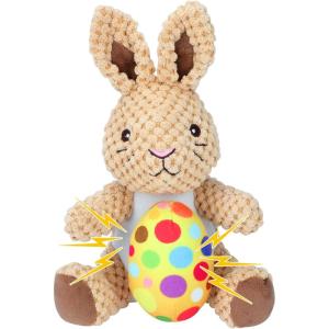 Rypet Stuffed Dog Toys Easter Bunny Dog Toy with Egg,Squeaker Plush Pet Toy with Crinkle Paper Interactive Durable Puppy Chew Toys Dogs Easter Gift for Medium Small Dogs(Rabbit(1 Pack）)