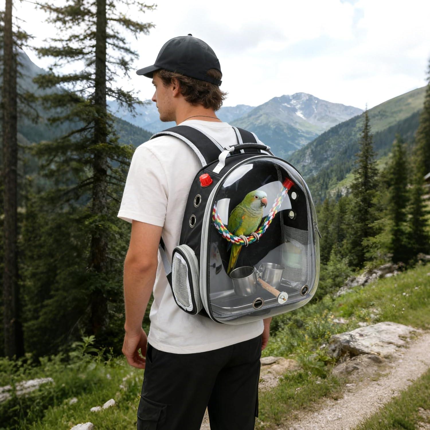 image:imageRypet Bird Carrier Backpack Parrot Portable Breathable Bag Pet Bird Lightweight Travel Cage with Standing Perch and Stainless Steel TrayBlackBlack