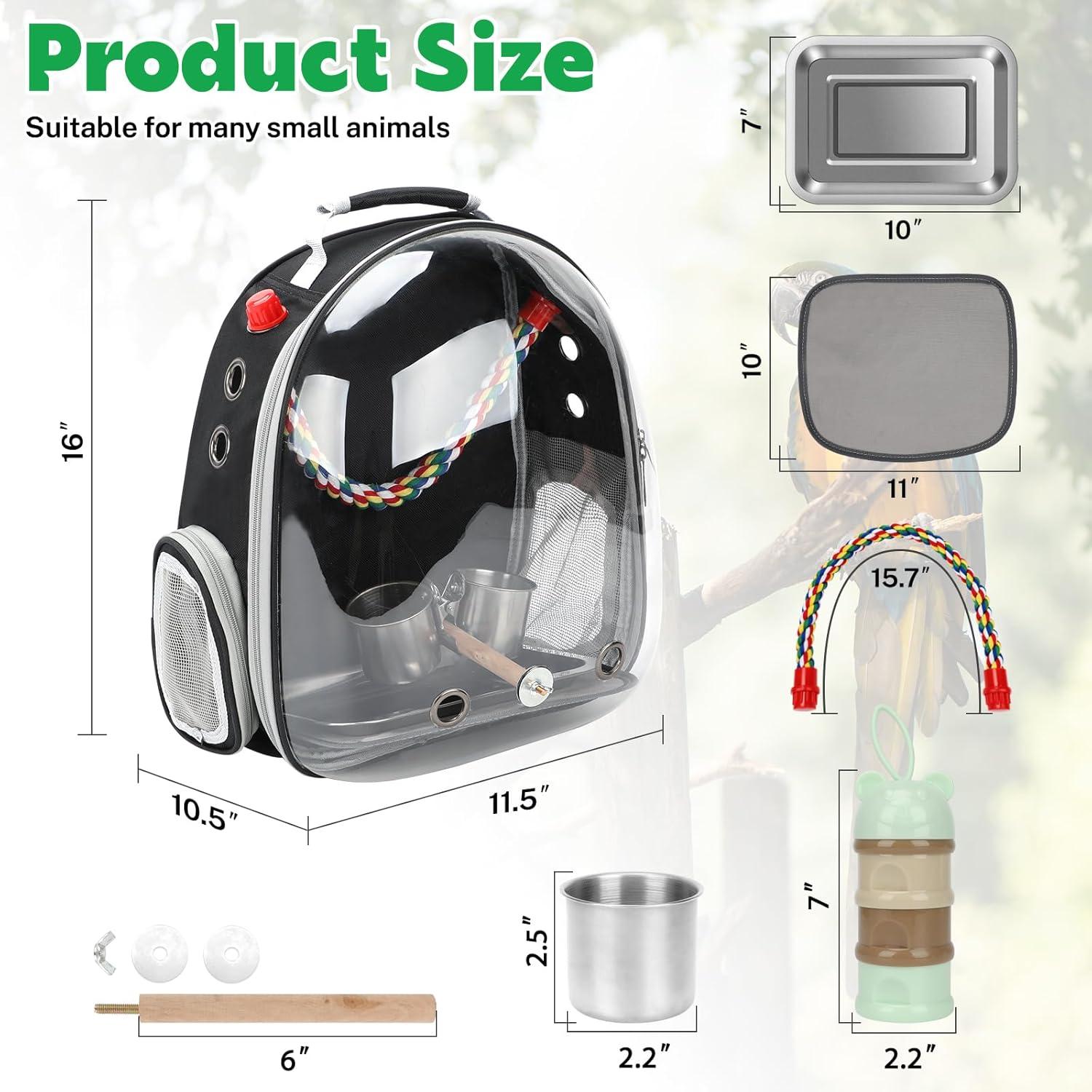 image:imageRypet Bird Carrier Backpack Parrot Portable Breathable Bag Pet Bird Lightweight Travel Cage with Standing Perch and Stainless Steel TrayBlackBlack