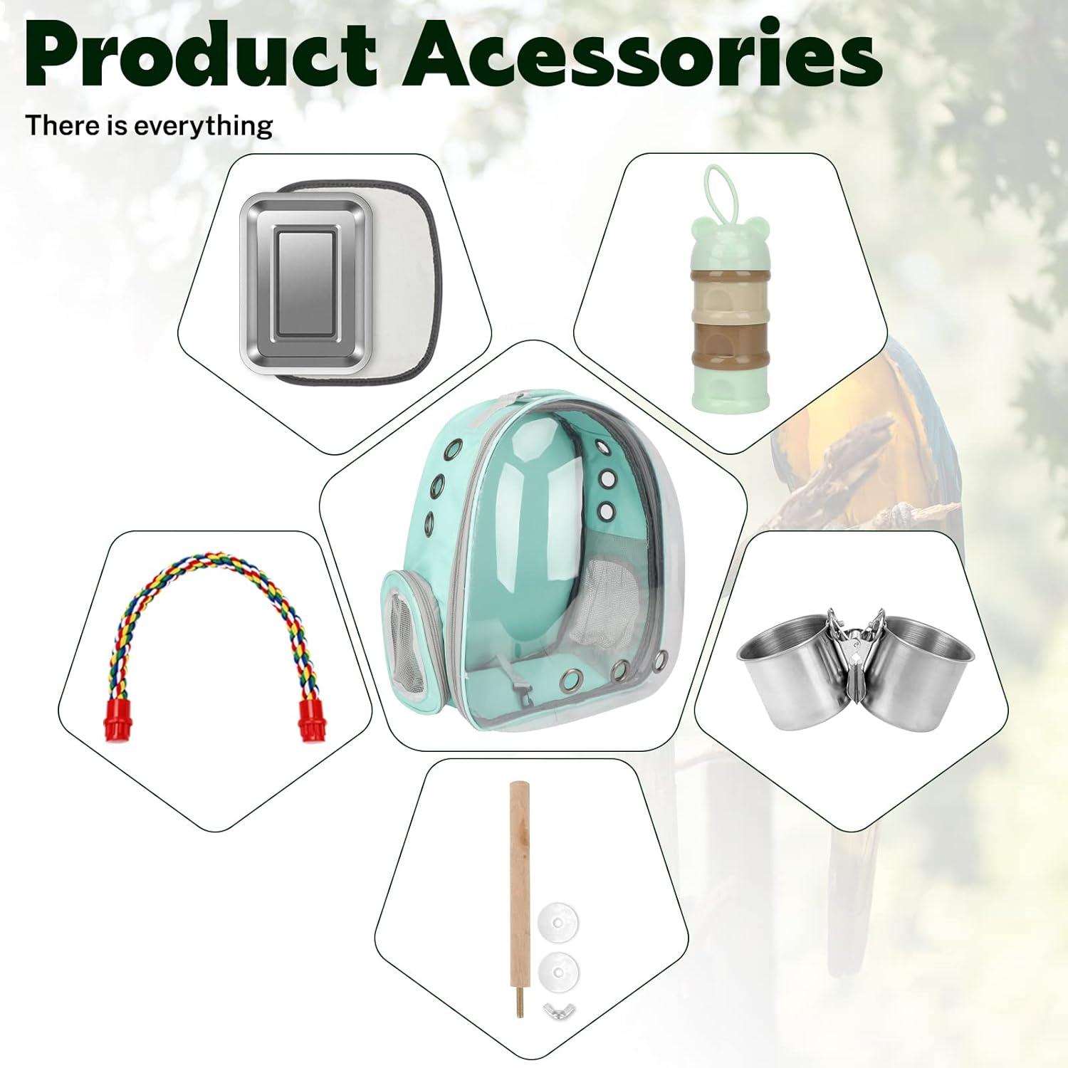 image:imageRypet Bird Carrier Backpack Parrot Portable Breathable Bag Pet Bird Lightweight Travel Cage with Standing Perch and Stainless Steel TrayBlackMint Green