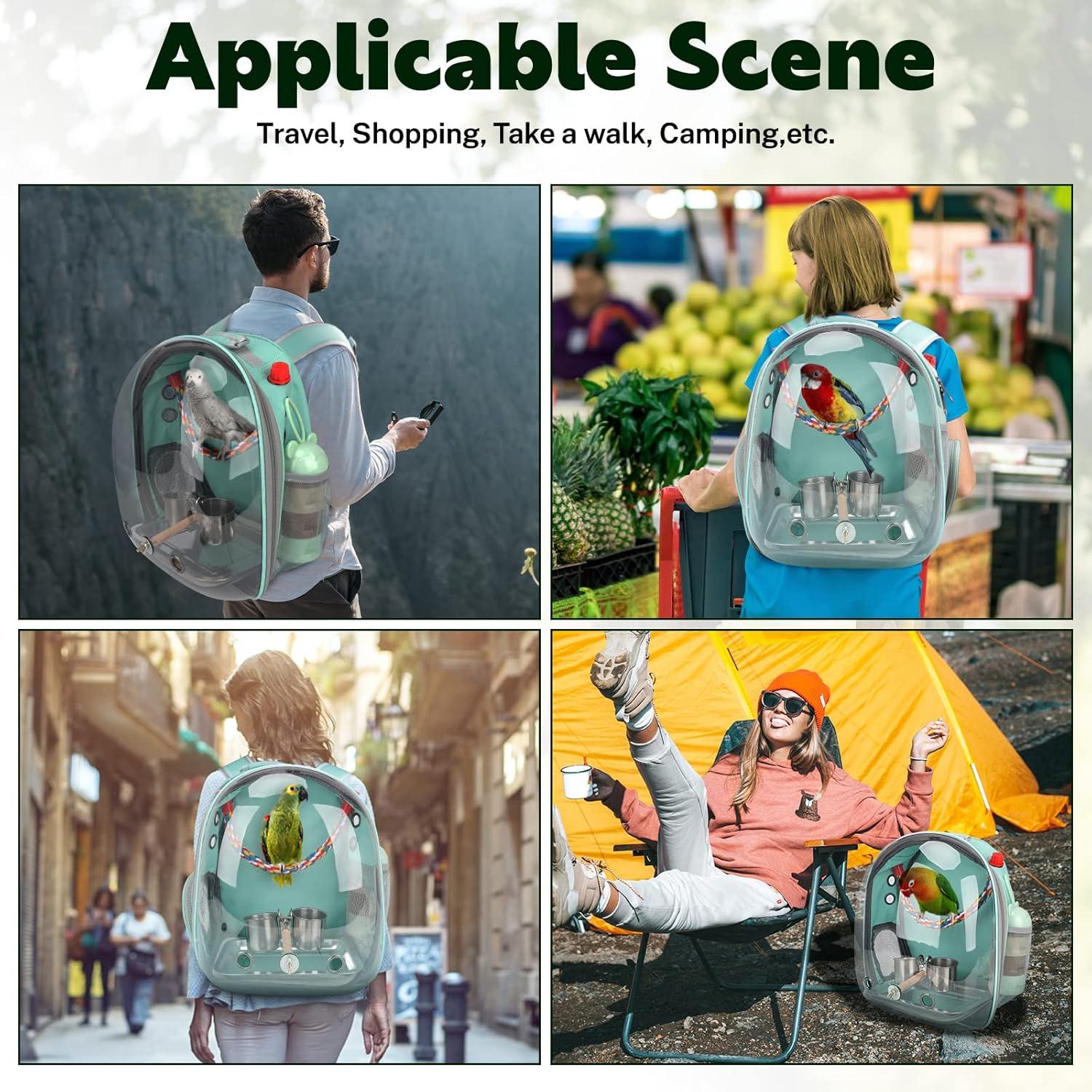 image:imageRypet Bird Carrier Backpack Parrot Portable Breathable Bag Pet Bird Lightweight Travel Cage with Standing Perch and Stainless Steel TrayBlackMint Green
