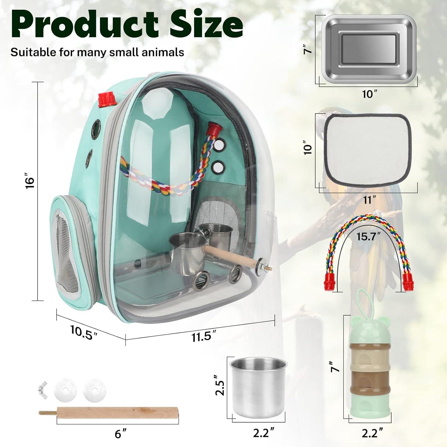 image:imageRypet Bird Carrier Backpack Parrot Portable Breathable Bag Pet Bird Lightweight Travel Cage with Standing Perch and Stainless Steel TrayBlackMint Green