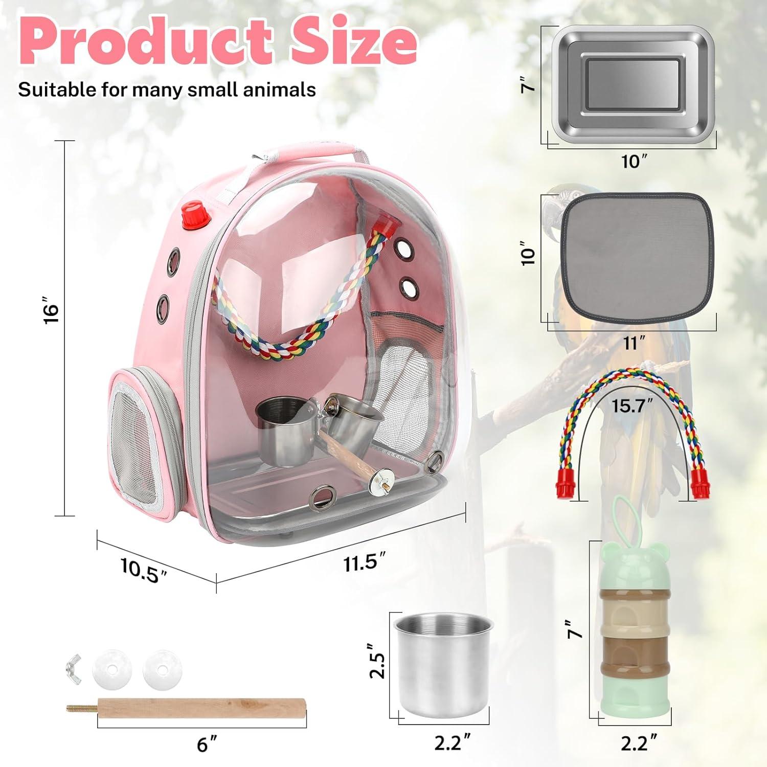 image:imageRypet Bird Carrier Backpack Parrot Portable Breathable Bag Pet Bird Lightweight Travel Cage with Standing Perch and Stainless Steel TrayBlackPink