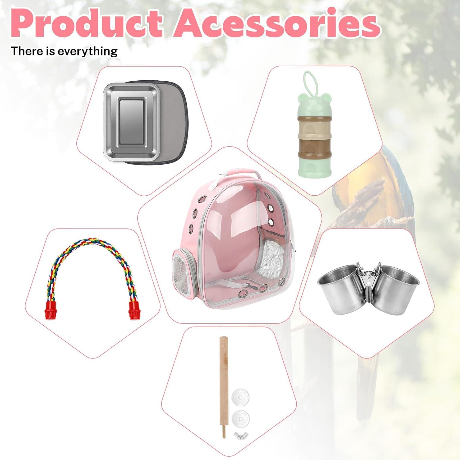 image:imageRypet Bird Carrier Backpack Parrot Portable Breathable Bag Pet Bird Lightweight Travel Cage with Standing Perch and Stainless Steel TrayBlackPink