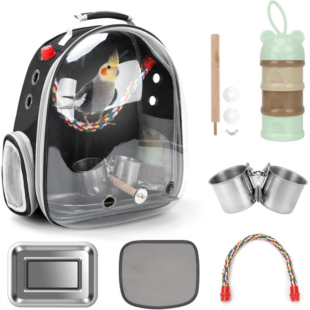 image:imageRypet Bird Carrier Backpack Parrot Portable Breathable Bag Pet Bird Lightweight Travel Cage with Standing Perch and Stainless Steel TrayBlackBlack